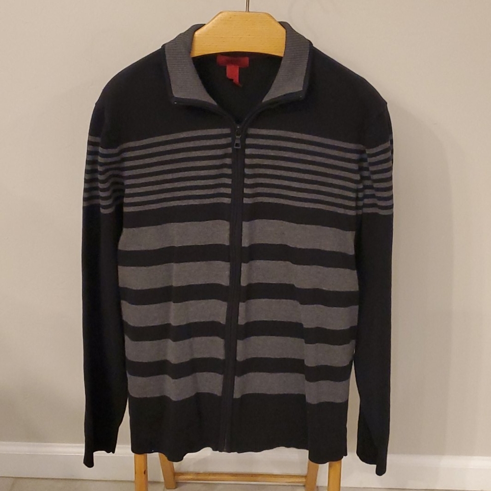 ALFANI Striped Full Zip Sweater
